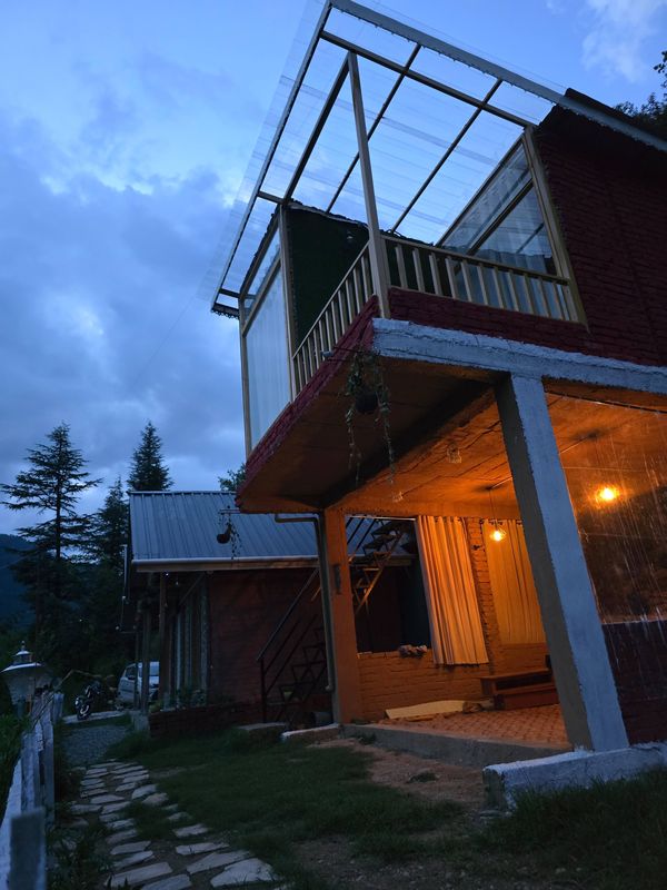 The Glass House at dusk